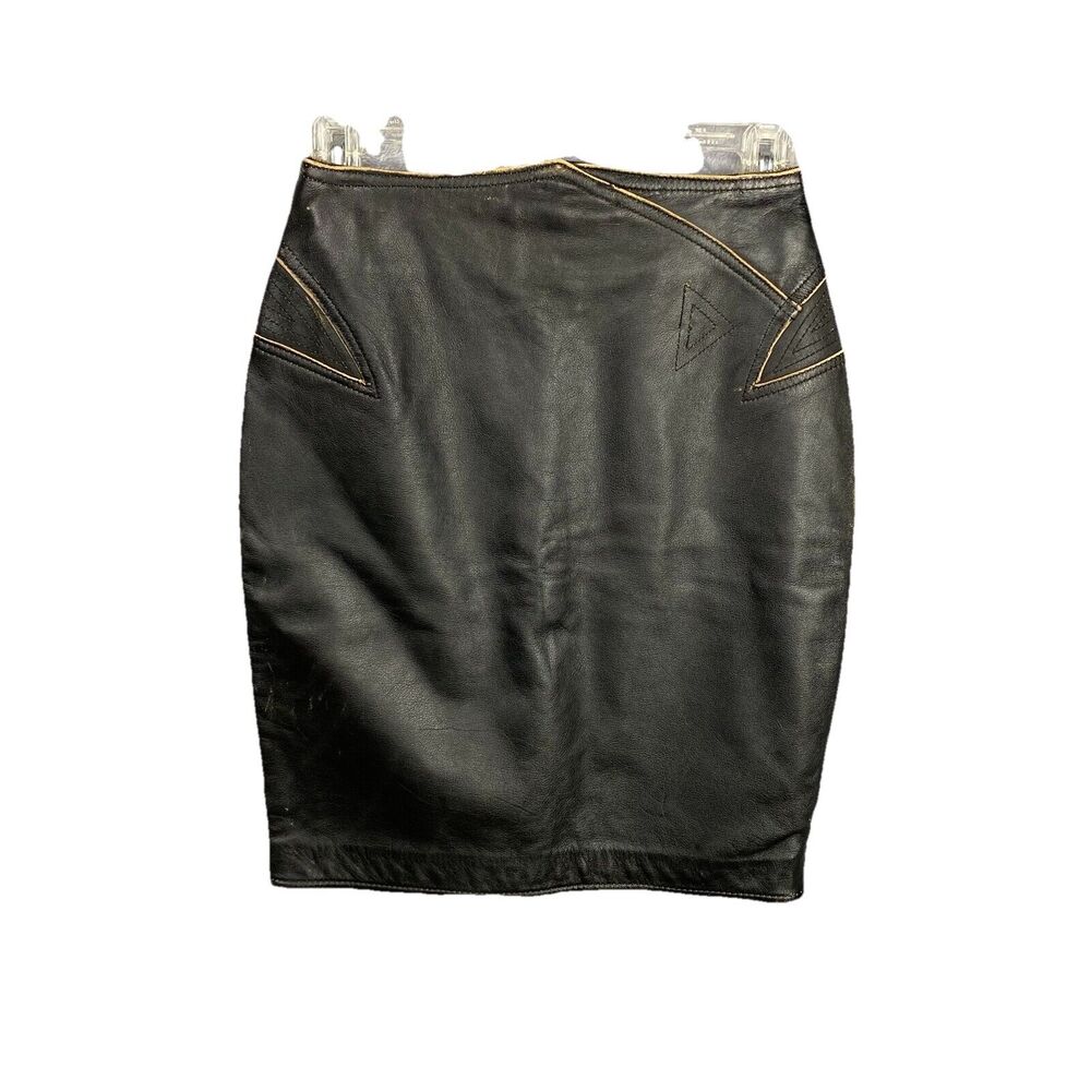 Vintage WOMENS Lloyd’s Leather Skirt Size 5 Black Brown Patina Western Retro